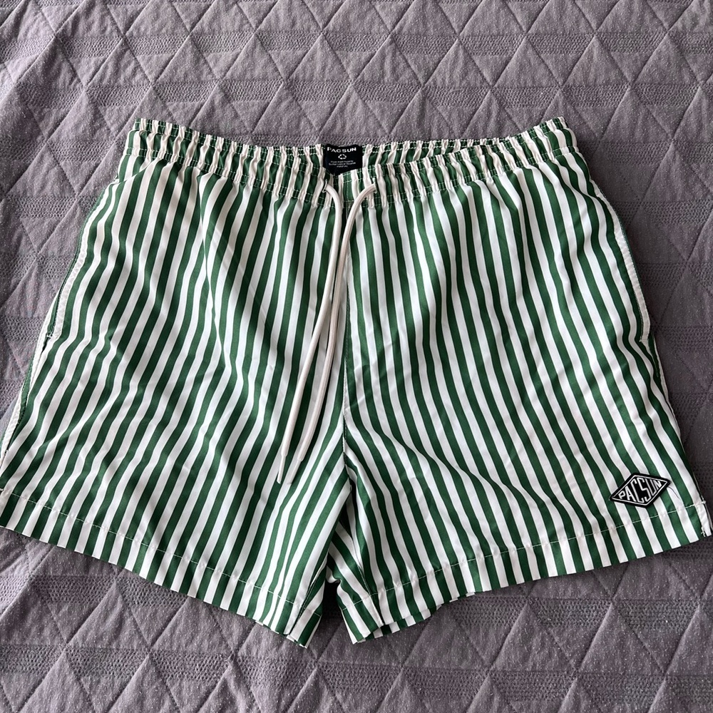Pacsun Green Stripe 5” Swimsuit